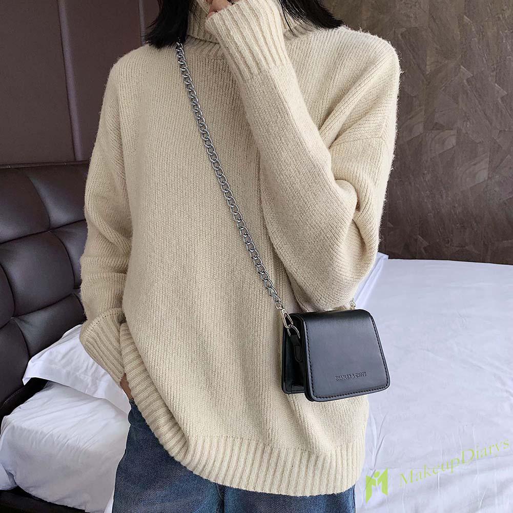 Túi đeo chéo vai bằng da kích thước nhỏ phối chữ thời trang cho nữ