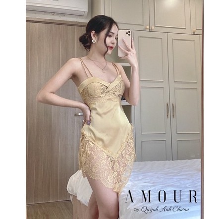 Sẵn ship Váy ngủ lụa phối ren có mút ngực kèm chip hàng Quảng Châu cao cấp SP030( CÓ CHE TÊN SP)