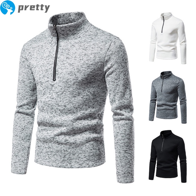 Áo len tay dài cổ đứng màu trơn có khóa kéo thời trang cho nam