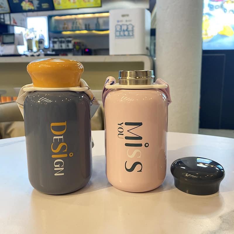 Bình đựng nước giữ nhiệt Bear, có quay xách dung tích 230 ml, bình đựng nước giữ nhiệt cute có dây đeo