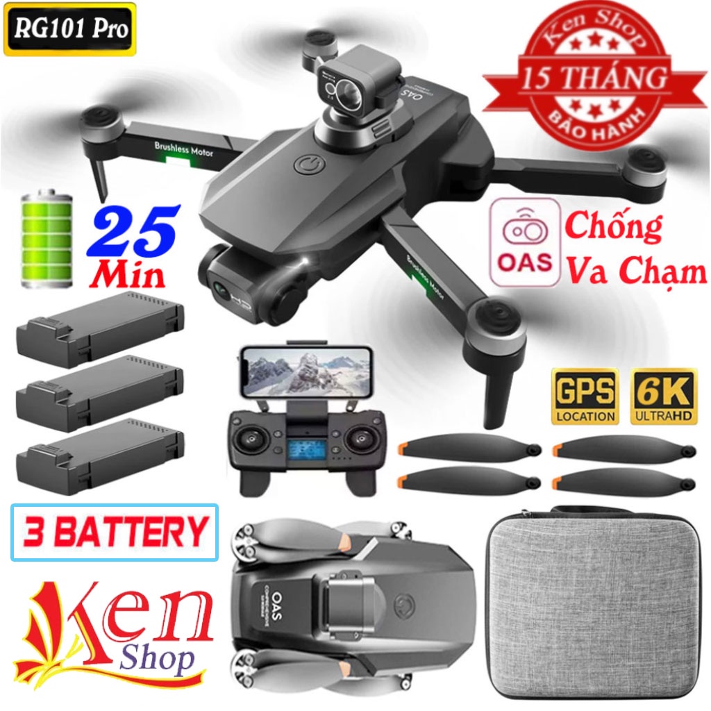 Drone RG101 Max 2022 Tránh Vật Cản, Flycam 6K FPV Máy Bay Không Người Lái Chụp Ảnh Quay Phim Động Cơ Không Chổi Than