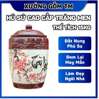 Hũ đựng gạo, đựng nước, ngâm rượu chữ tài lộc hình con hạc 15KG gốm sứ Bát Tràng