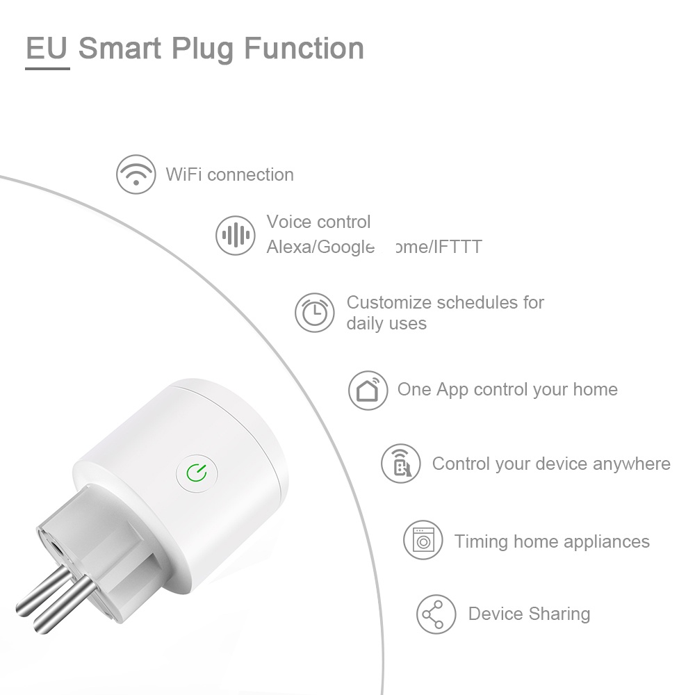 Ổ cắm điện Goojodoq 16A wifi thông minh đầu ra US UK EU dùng ở Thái và Philippin ứng dụng Tuya cho trợ lý Alexa Google