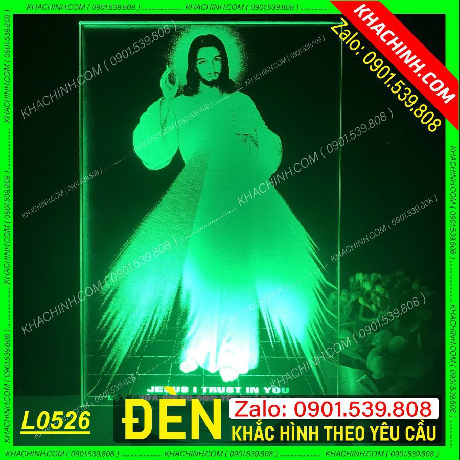 Hình Chúa khắc laser làm Đèn thờ - làm ảnh theo yêu cầu - Mẫu L0619-G có Remote thay đổi 16 màu