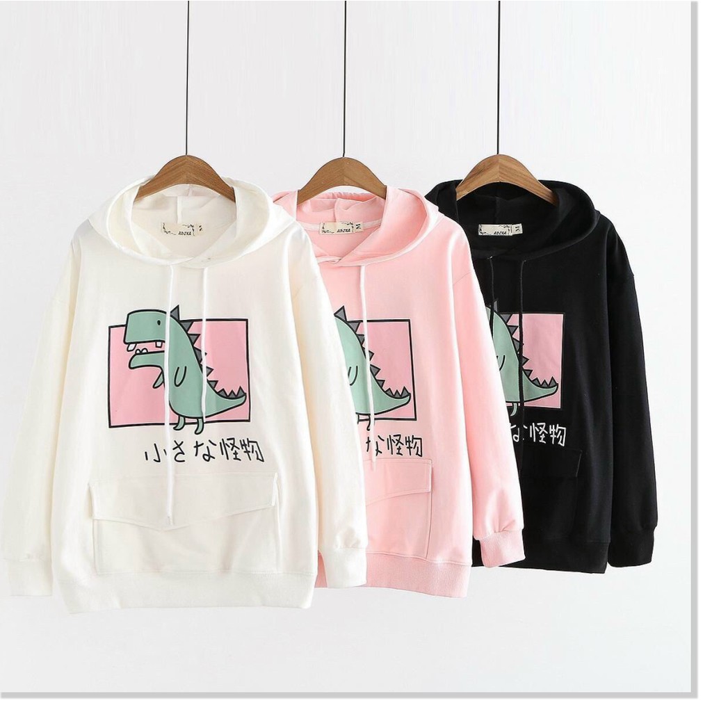 ÁO HOODIE NỮ UNISEX TÚI LUỒN TAY VÀ TẠO HÌNH KHỦNG LONG TẠO THÊM PHẦN ĐÁNG YÊU | BigBuy360 - bigbuy360.vn