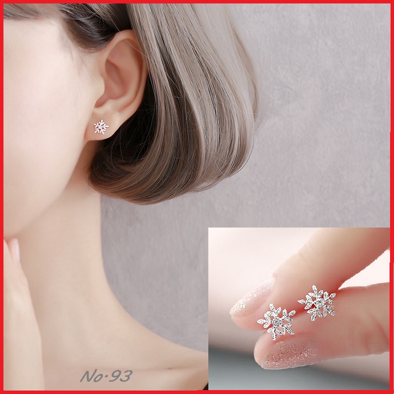 (BẠC CHUẨN)  BÔNG TAI BẠC TA HOA TUYẾT PHỤ KIỆN TRANG SỨC CAO CẤP NO.93 HOA TAI XINH XẮN KHUYÊN TAI HT318