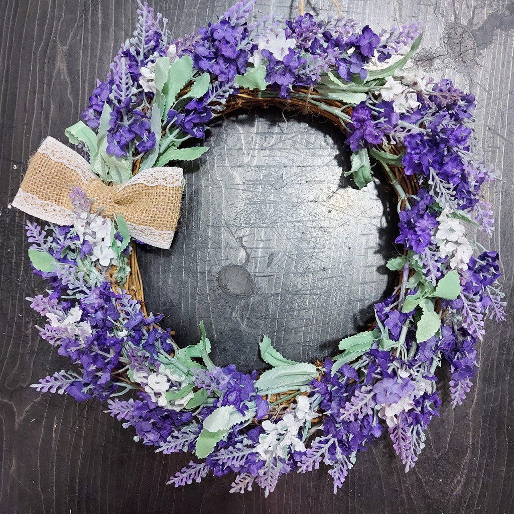 Vòng hoa giả vòng hoa lavender tím 25cm