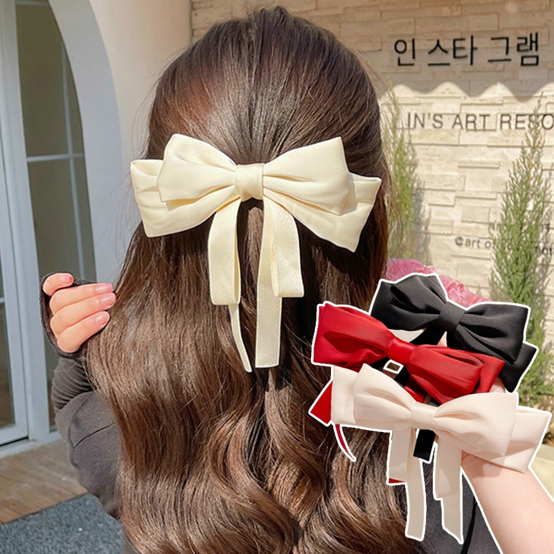 Kẹp Tóc Nơ Ruy Băng Nhiều Màu Đơn Giản Cho Nữ