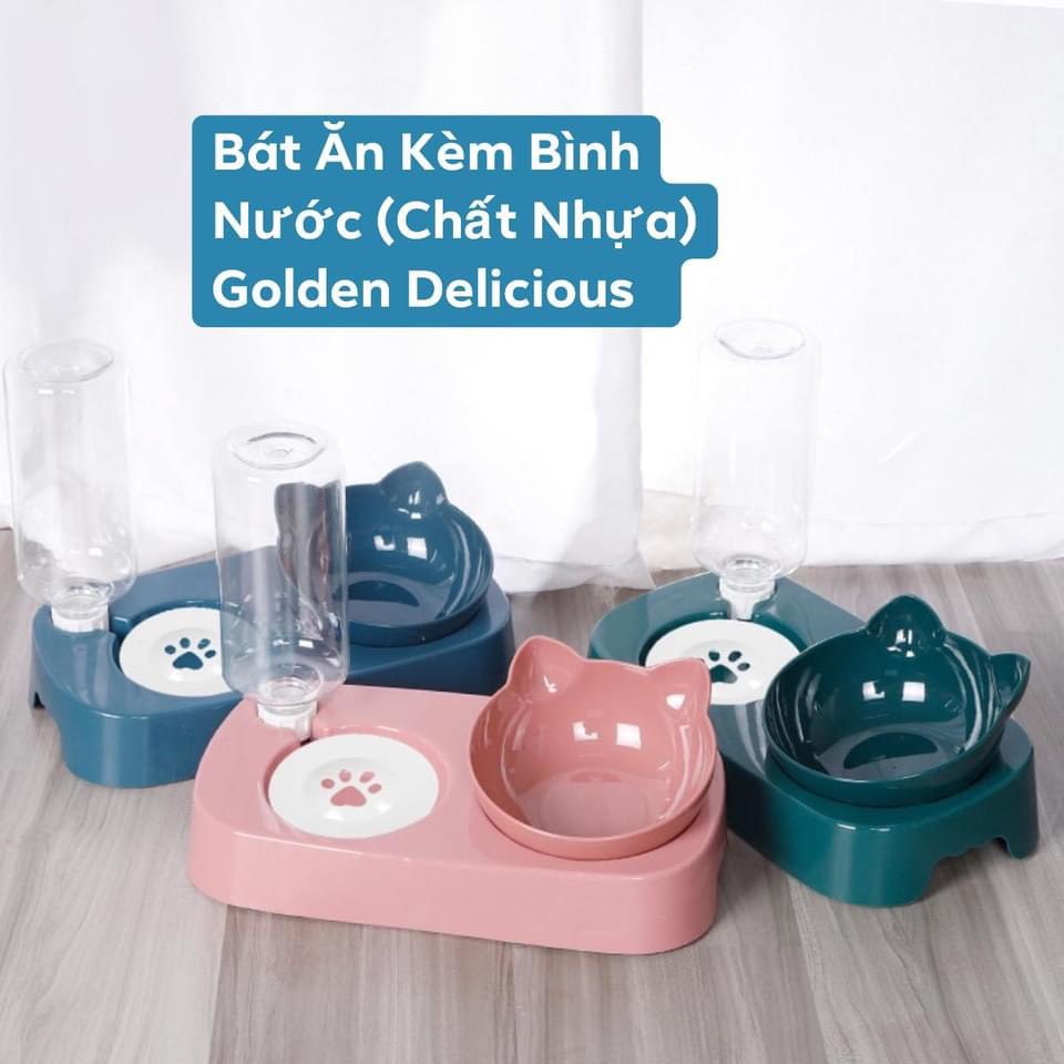 Bát Ăn Kèm Bình Nước Cho Mèo - Thiết Kế Dễ Thương - Màu Sắc Đẹp - Kích Thước Lớn Dài 30 x Rộng 15 x Cao 22 cm