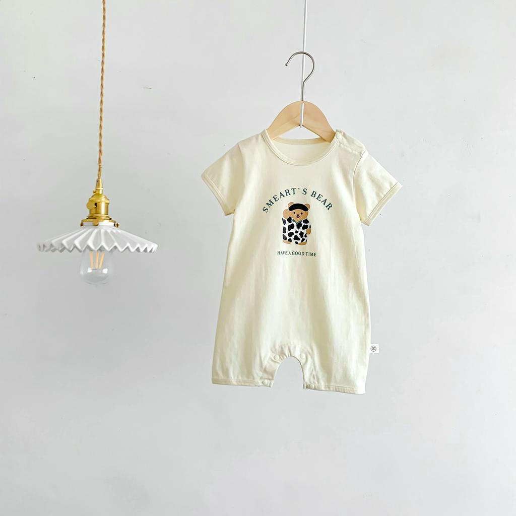 Bộ Áo Liền Quần Ngắn Tay Họa Tiết Sọc Ngang Cho Bé Gái