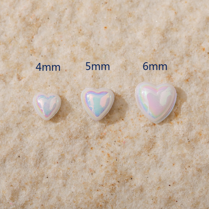 50 Phụ kiện trang trí móng tay nghệ thuật ROU BAO bằng gốm hình trái tim 3D màu trắng AB ngọc trai sáng bóng nổi bật