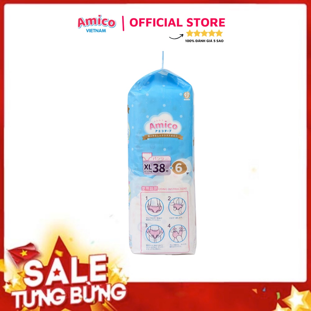 Bỉm - Tã quần Amico combo 2 gói size XL 38 + 6 miếng (Cho bé 12- 17kg)