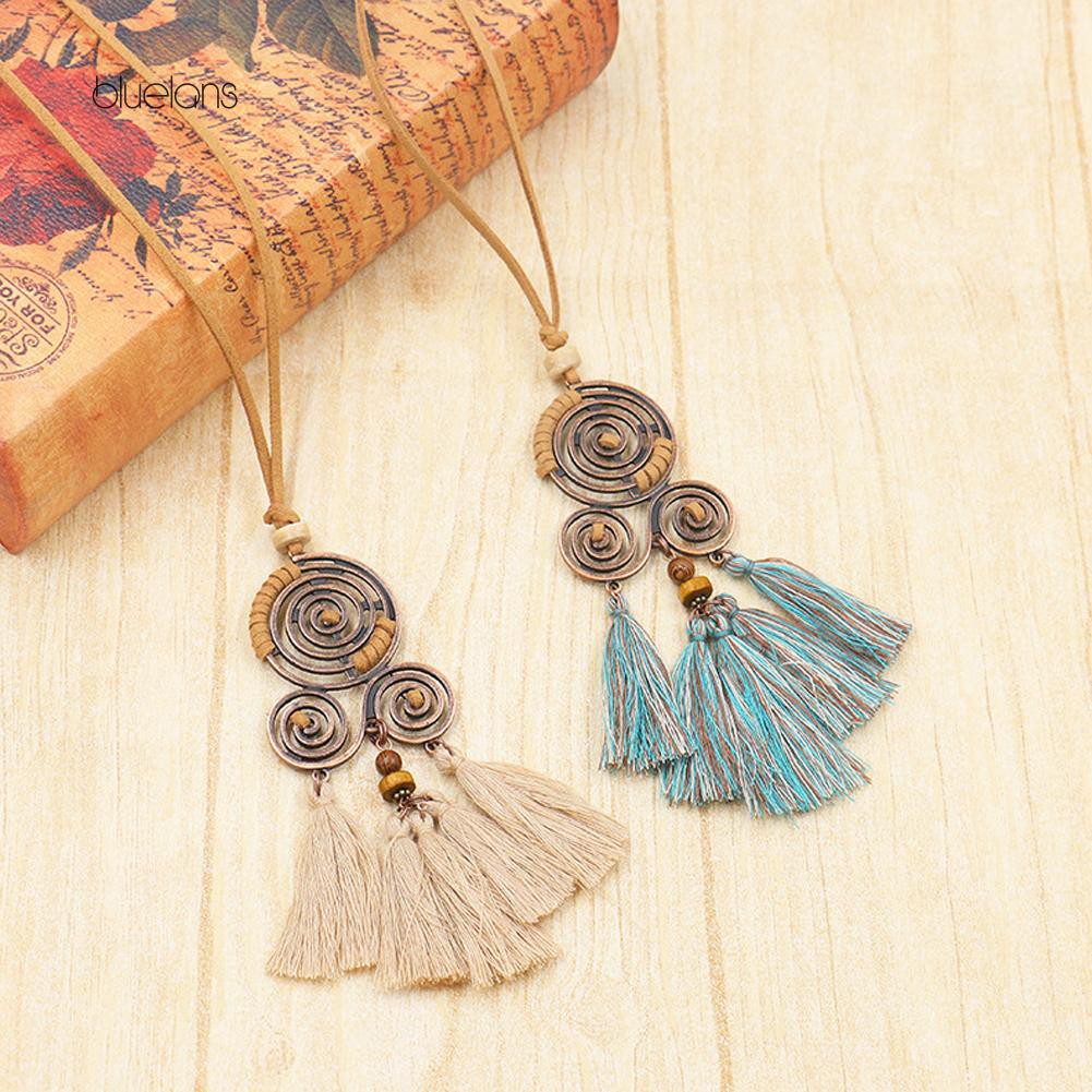 Vòng cổ Mặt Hình Xoắn Ốc Phối Tua Rua Phong Cách Bohemian Thời Trang Cho Nữ