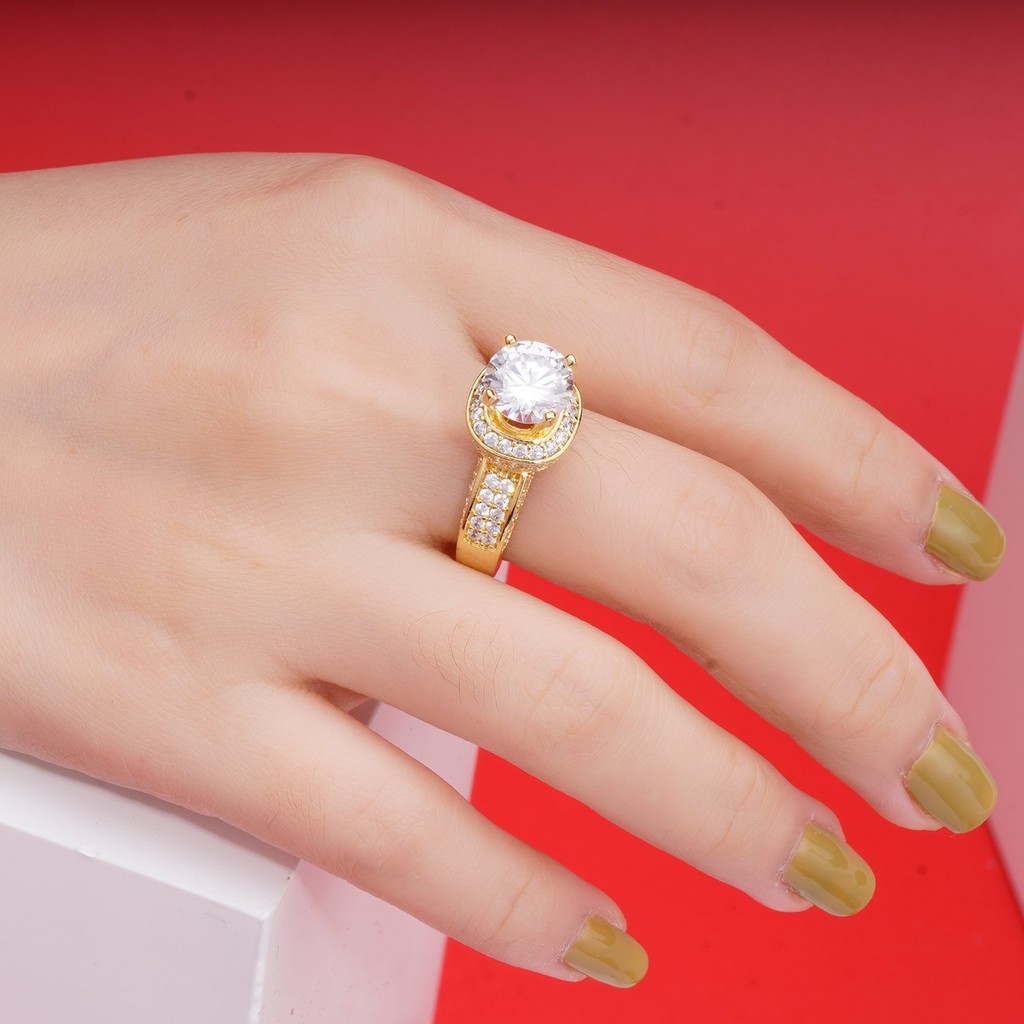 Nhẫn nữ UHA mạ vàng 18K đính đá CZ N522152-140