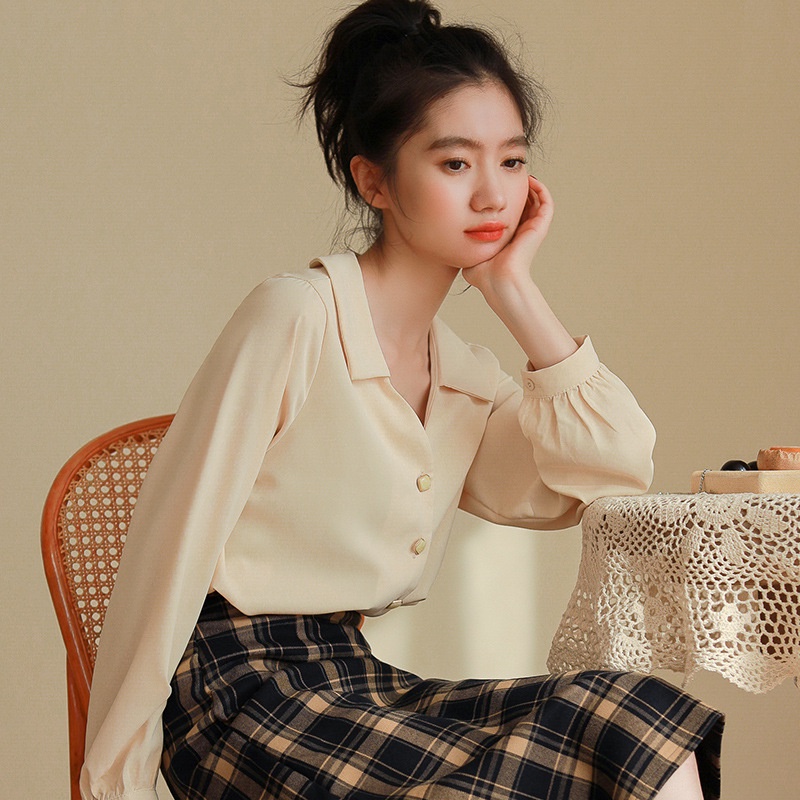 Áo sơ mi công sở nữ tay dài lụa voan không nhăn Hàn Quốc form rộng Dễ Phối Đồ Cho Nữ MN-0