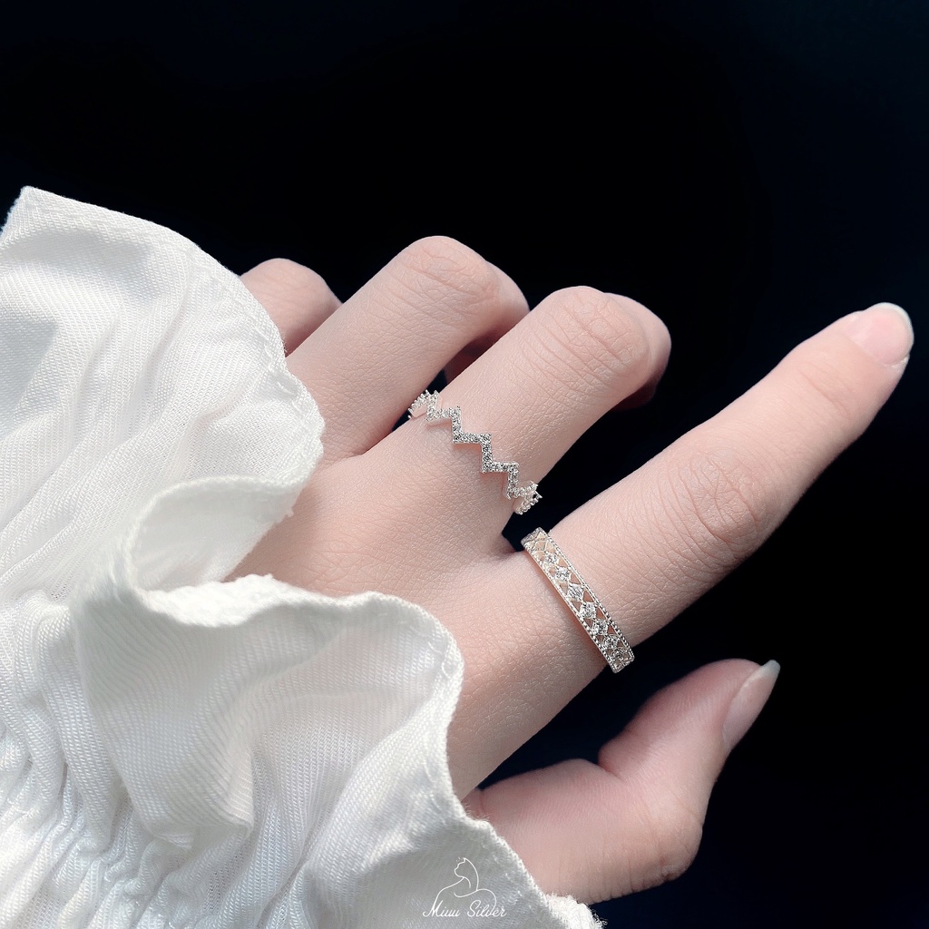 Nhẫn bạc 925 Miuu Silver, nhẫn nữ bạc sóng đính đá Winding Ring