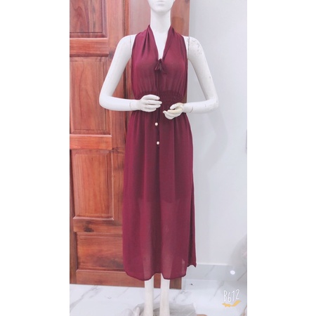 [47-57ky]Đầm voan mềm maxi đi biển  chạy thun eo kèm dây cột nơ phía trước xinh xắn