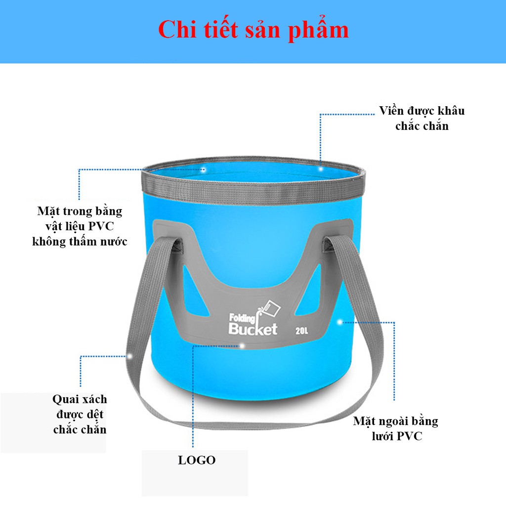 Xô đựng nước gấp gọn du lịch, dã ngoại có quai xách tiện lợi dung tích 12l, 20l