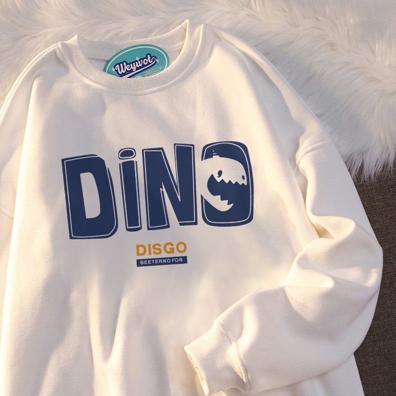 Áo sweater tay dài cổ tròn dáng rộng in họa tiết đơn giản phong cách Hàn Quốc dễ thương cho nữ