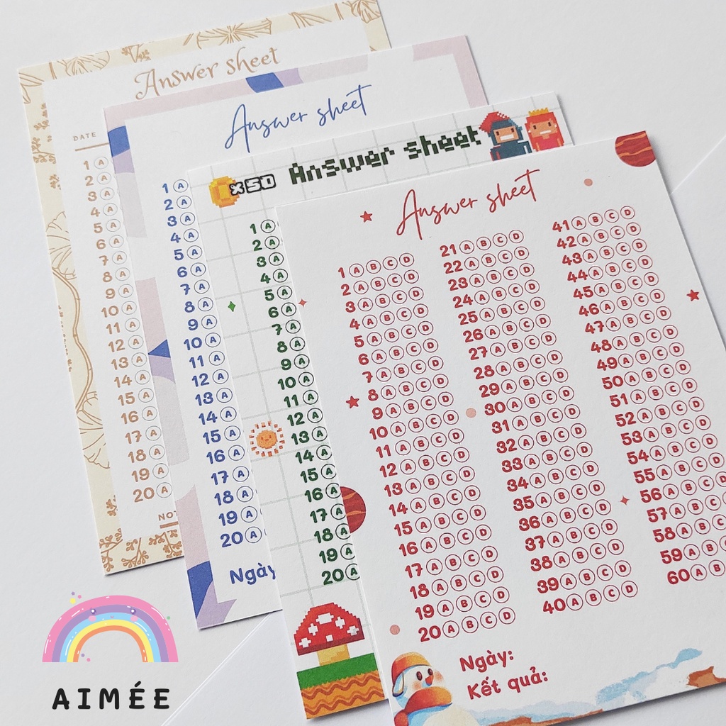 Set 8 Phiếu Điền Trắc Nghiệm Mini Xinh Xắn - Answer sheet A6 | Aimée