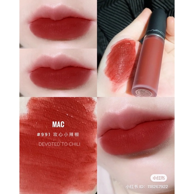 Son kem lì MAC Powder Kiss Liquid Lip Colour Marrakesh mere, devoted to chilli