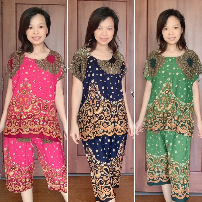 45-52kg Đồ bộ mặc nhà vải tole Thái kiểu quần lửng tay vuông