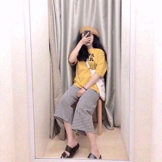 Quần ống suông kẻ caro