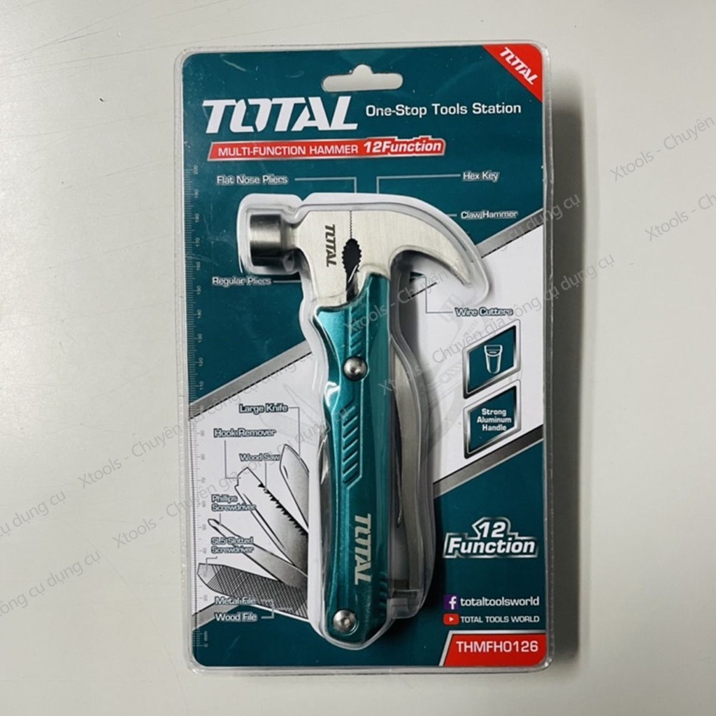 Búa đa năng cầm tay TOTAL THMFH0126 búa đóng nhổ đinh, kẹp, cắt, bấm khóa cứng, thép Cr-V siêu bền cứng, chống rỉ sét