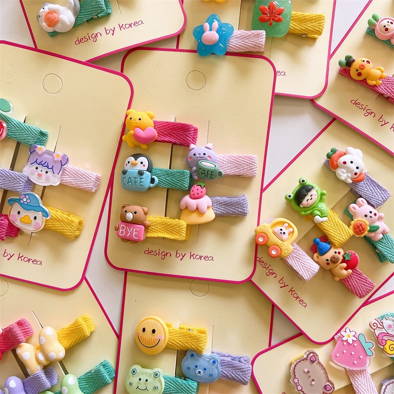 Set 5 Kẹp Tóc Hình Thú Hoạt Hình Bằng Nhựa Resin Phong Cách Hàn Quốc Cho Bé