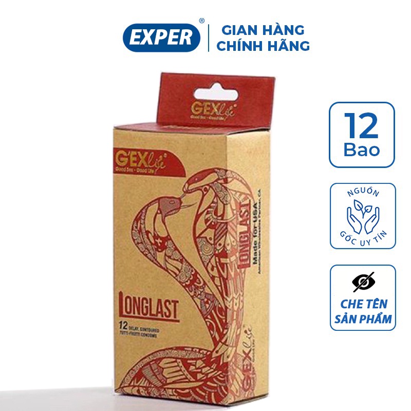 Bao cao su GEXlife Longlast, bcs siêu mỏng chống xuất tinh sớm kéo dài thời gian quan hệ
