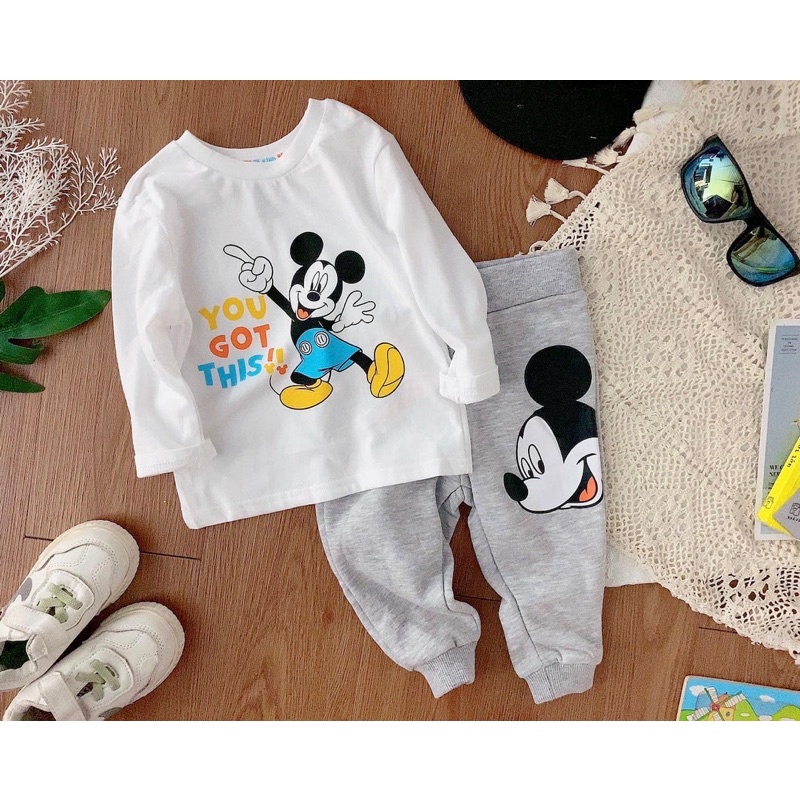 Set 3ct bộ nỉ Mickey kèm áo thun sz 0-9M