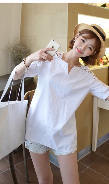 Áo sơ mi big size vai ren cao cấp hàng y hình size 60-90kg