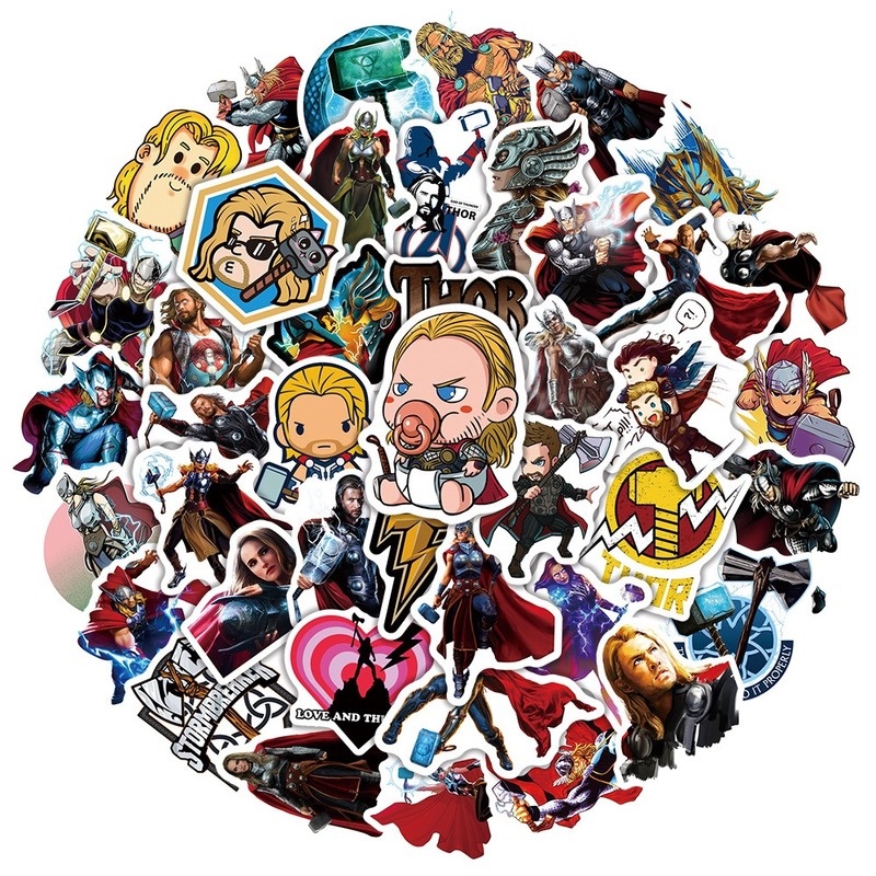 Z & M❀ Hình Dán Thor ❀ Bộ 50 Miếng Dán Hình Siêu Anh Hùng Marvel Chống Thấm Nước