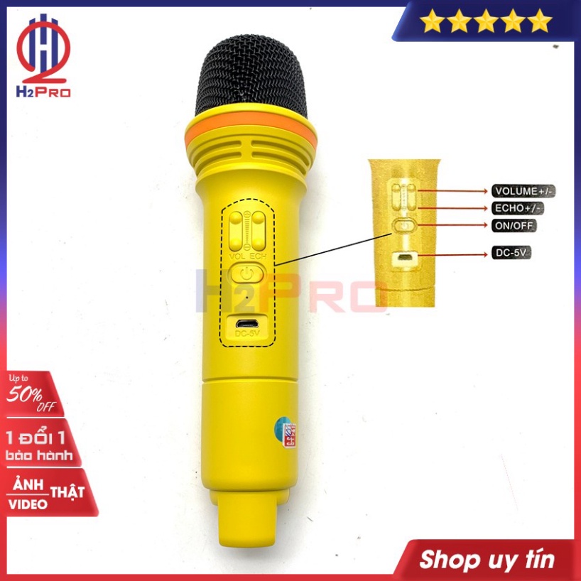 Loa bluetooth karaoke SDRD SD-506 H2Pro CUTE đa năng 10W-USB-TF-AUX-FM-2 micro, (tặng 2 micro và 2 đôi pin 250K)