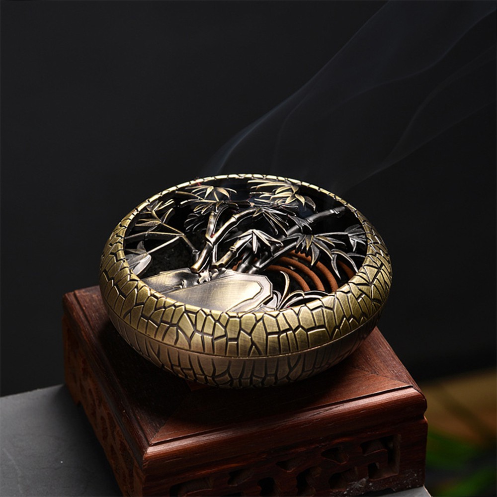 Lư xông trầm hương tặng 1 nụ trầm đỉnh đốt nhang lư trầm lư hương tứ quý vật phẩm phong thủy