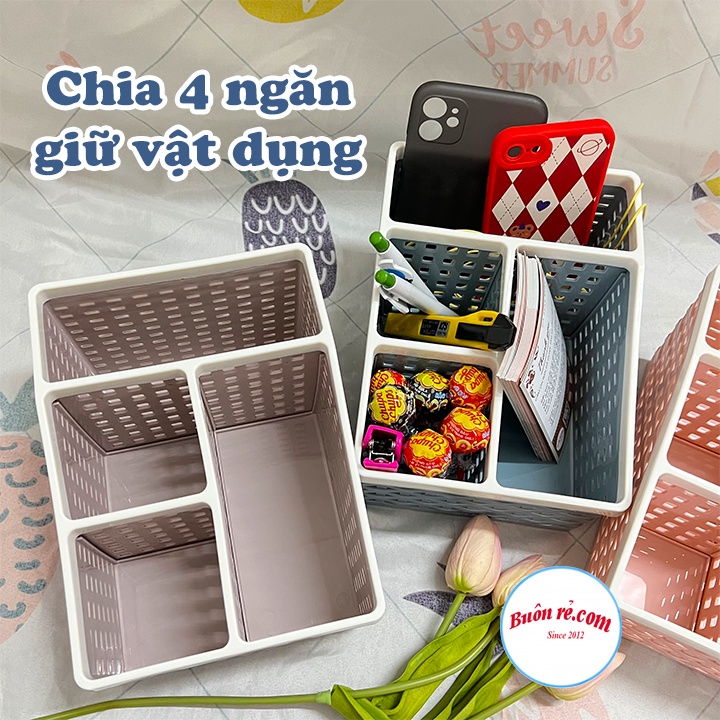 Khay nhựa tiện ích 4 ngăn Việt Nhật 2 size (5696/5688), khay 4 ngăn để bàn đựng bút, đồ dùng đa năng - Buôn rẻ 01288