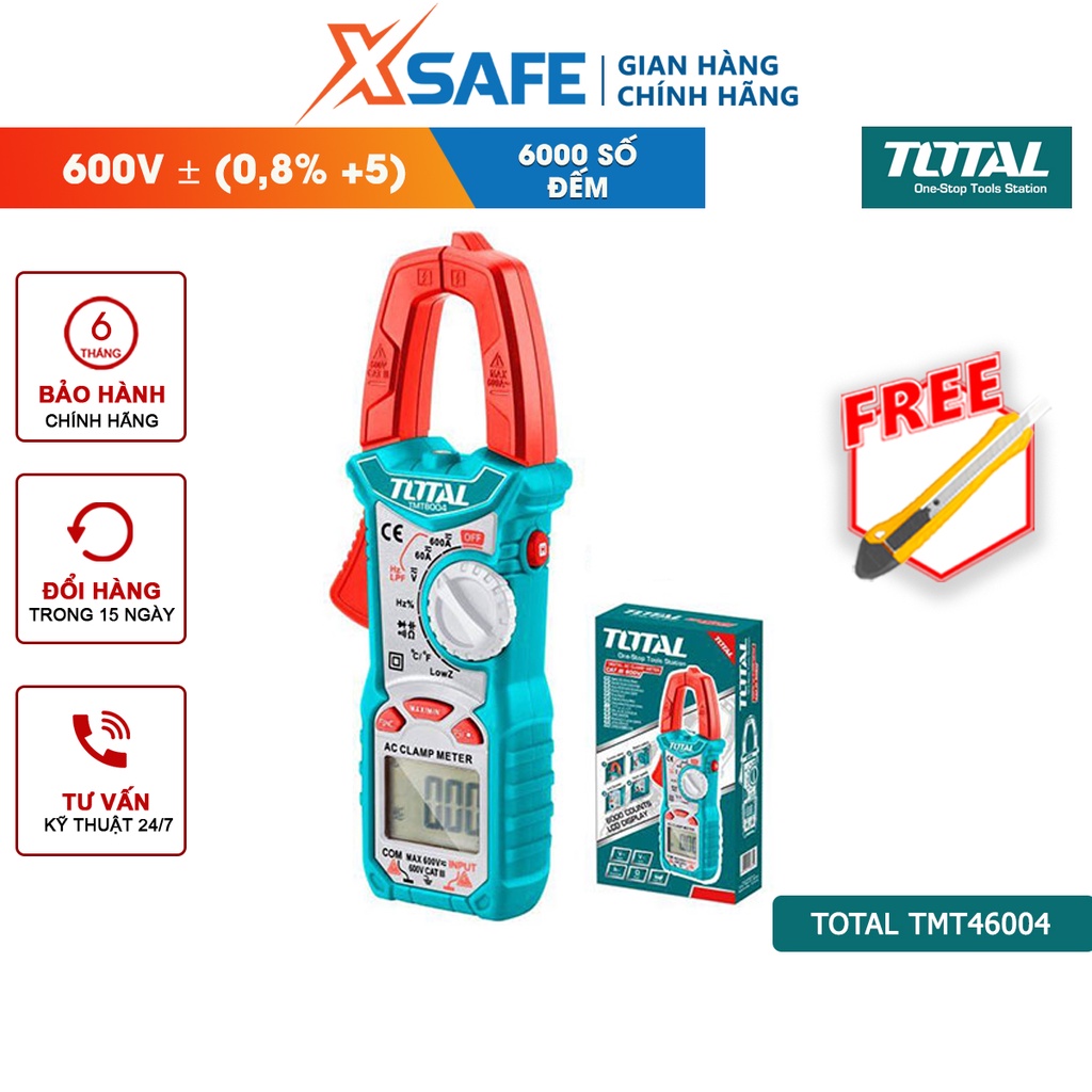 Ampe kìm đo DC/AC TOTAL TMT46004 chất liệu cứng cáp, chịu lực va chạm, kết quả chính xác - chính hãng