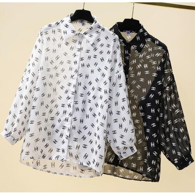 Mới Áo Sơ Mi Chiffon Tay Dài In Chữ Chanel Phối Nút Thời Trang Mùa Hè Cho Nữ