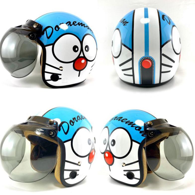 Mũ Bảo Hiểm In Hình Doraemon Phong Cách Retro