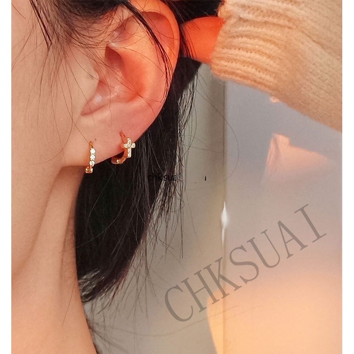 1 Cặp/1 Chiếc bông tai mạ vàng 14k đính đá zircon thời trang cho nữ