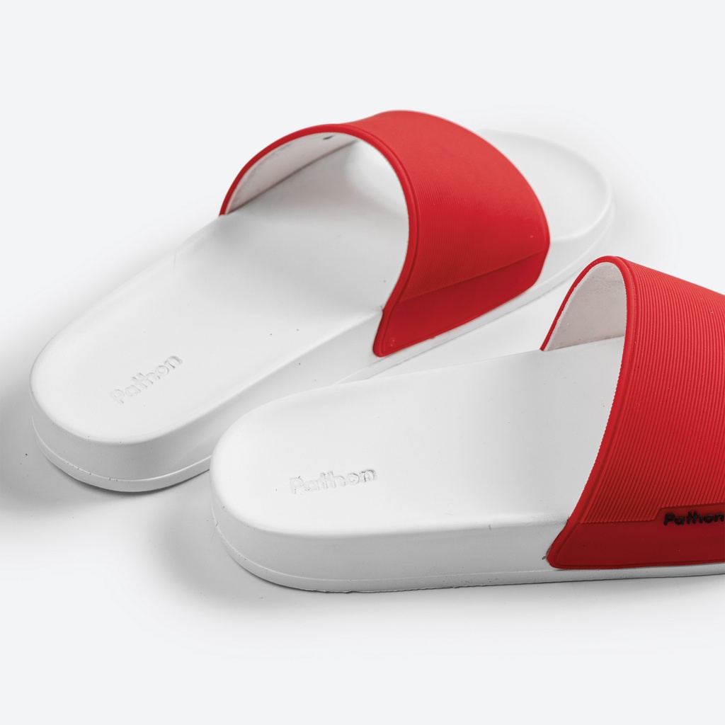 Dép nam nữ quai ngang slipper Pathon quai PVC đế PU trắng quai đỏ Mẫu SD30