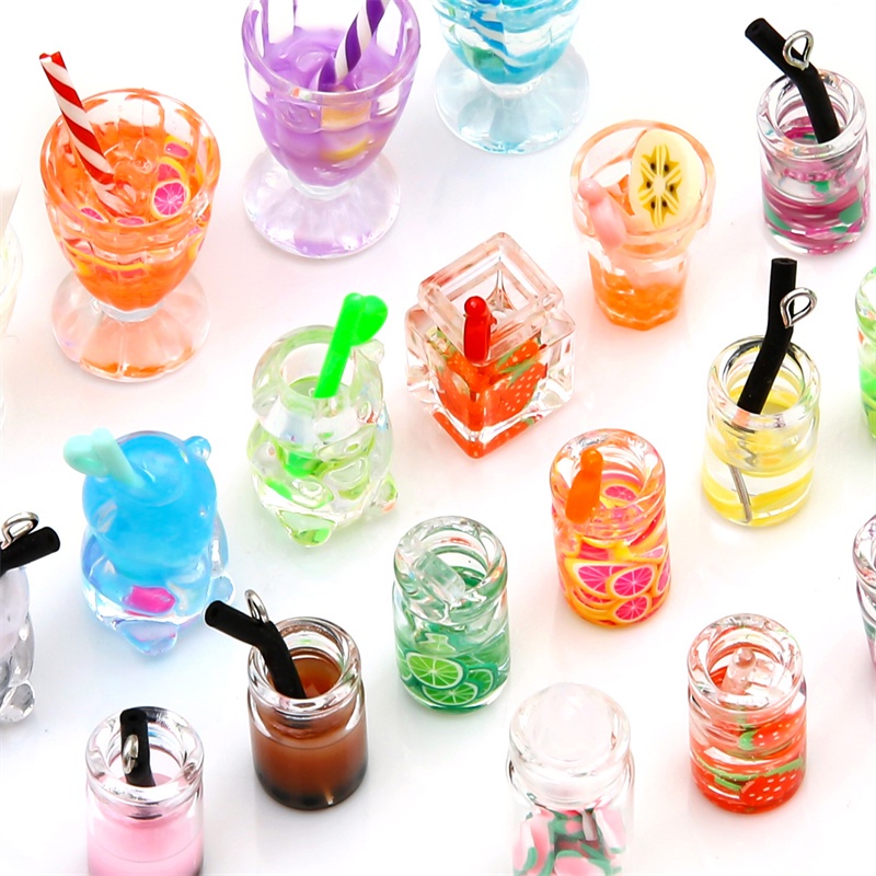 Mặt Dây Chuyền Hình Ly Trà Sữa / Trái Cây Mini Bằng Nhựa Độc Đáo DIY