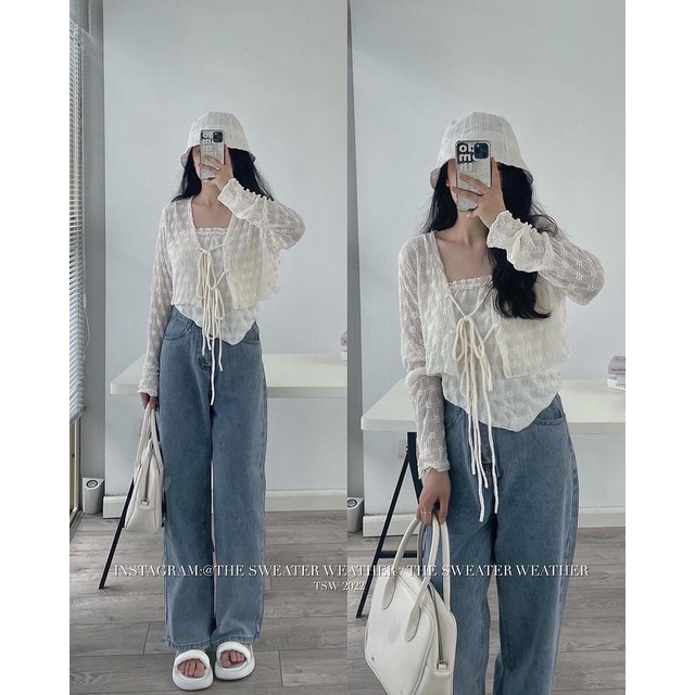 [HÀNG SẴN]SET ÁO 2S THUN REN MIX CADIGAN MỎNG SIÊU XINH