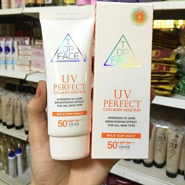 Kem chống nắng TOP FACE UV PERFECT Collagen - Mild Sun SPF+50/PA+++ Hàn Quốc 70ml | BigBuy360 - bigbuy360.vn