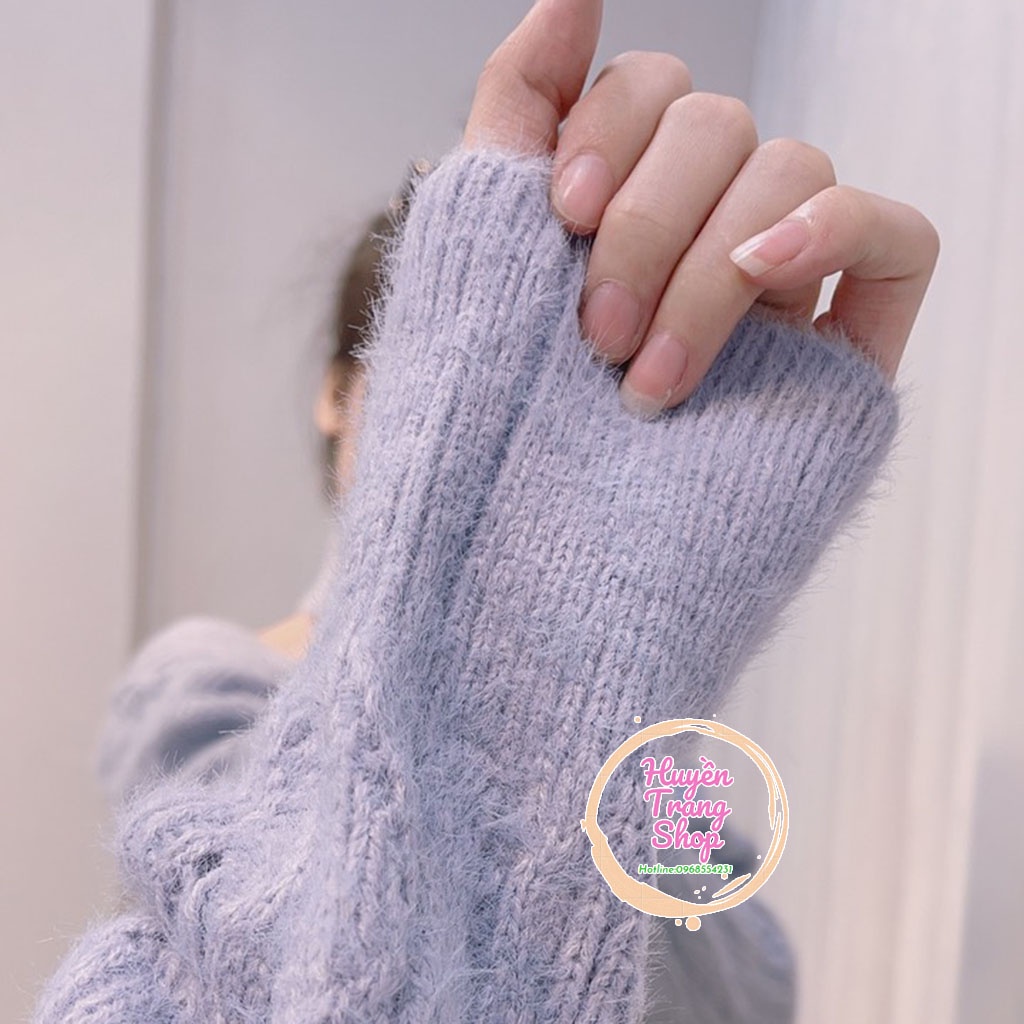 Áo len trễ vai kèm vòng cổ sang chảnh MÀU XANH