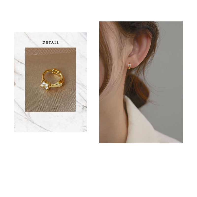 Khuyên Tai Dạng Vòng Mini Đính Đá Zircon Đơn Giản Thời Trang