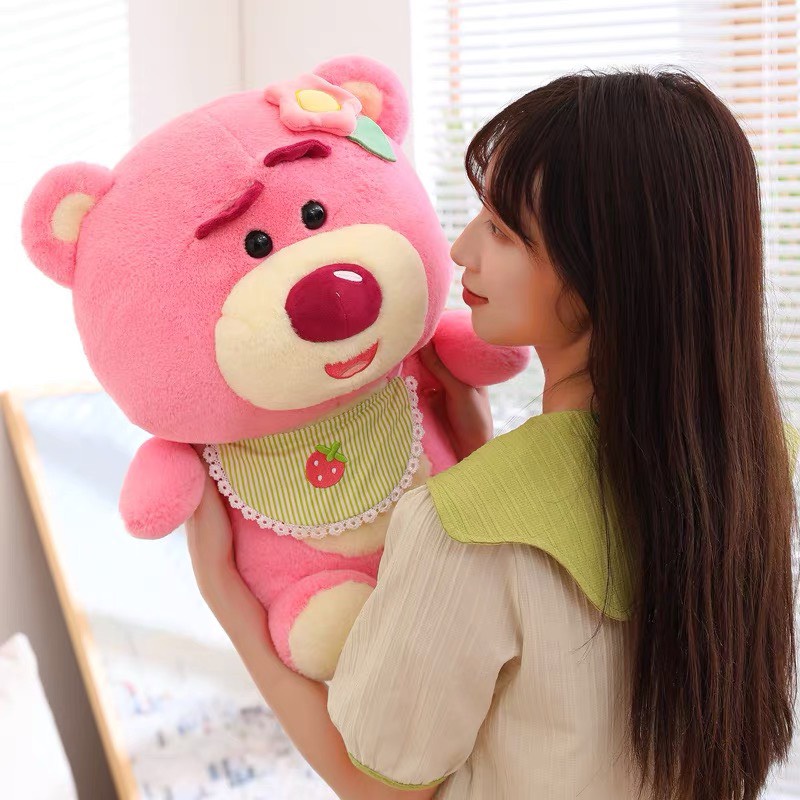 Gấu Bông Lotso Huggin Bear Gấu Dâu Khăn Yếm Lông Xù Đứng Cao Cấp Quà Tặng Dễ Thương