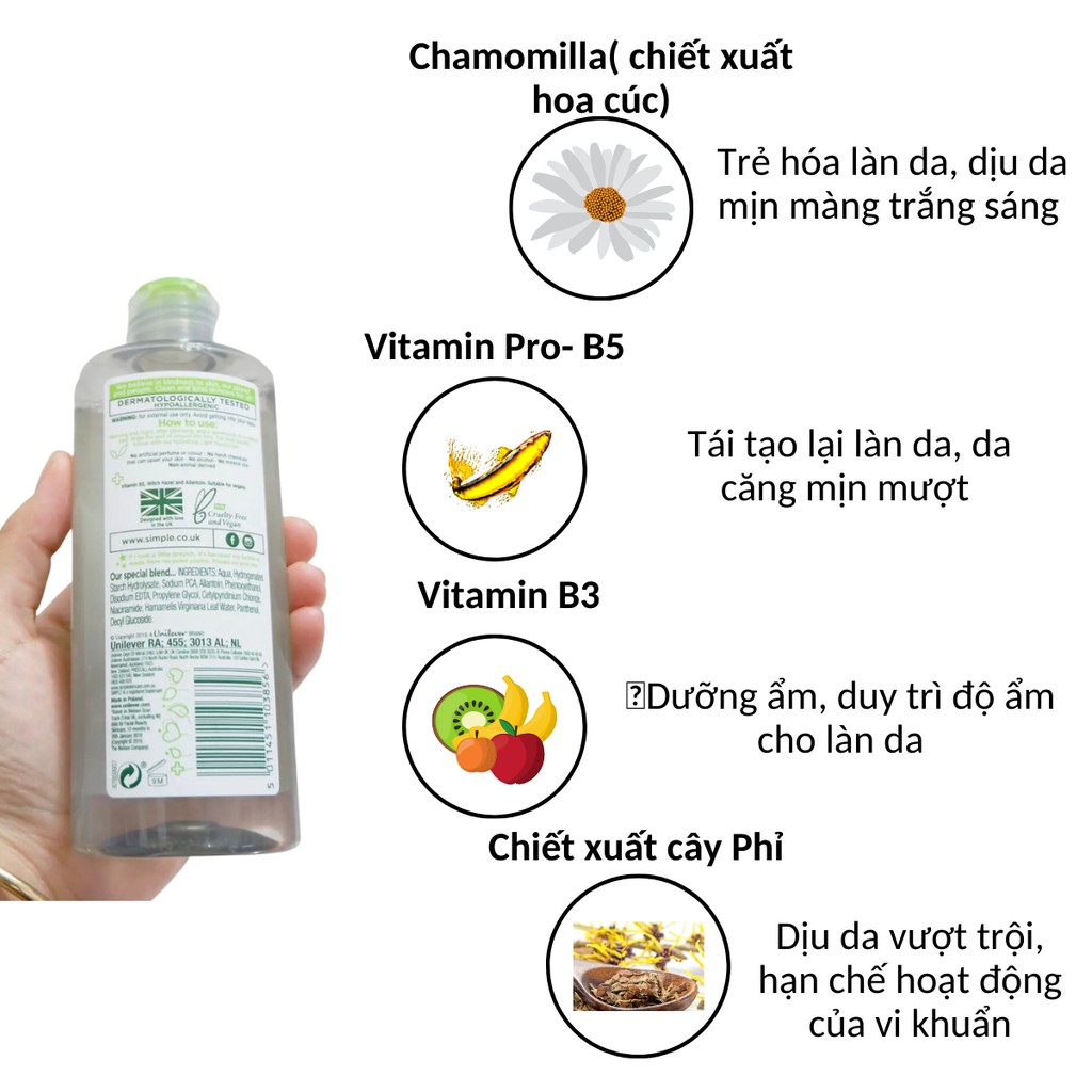 Nước hoa hồng toner Simple Soothing cân bằng da không cồn cấp ẩm DA03