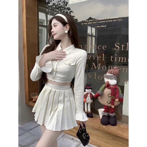 Áo croptop dài tay cúc bọc ôm sát