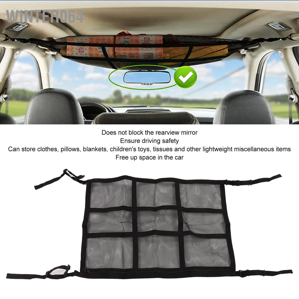 Car Ceiling Cargo Net Pocket Wearproof Car Roof Storage Organizer for Long Trip Camping Toys Sundries